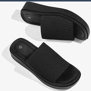 Elastic Knit Platform Sandals Summer Slip On Open Toe